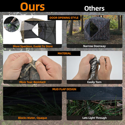 JOMAILIEEL 360 Degree See Through Ground Blinds for Deer and Turkey, Pop Up Deer Blind with Double Doors, Portable Carry Bag and Quiet- Fast Setup