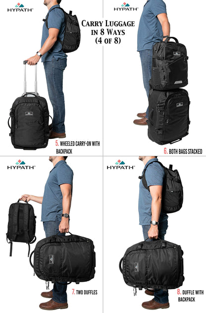 Hypath 2-in-1 Convertible Travel Bag - Use as Backpack with Wheels, Wheeled Carry On, or Stacked Rolling Luggage - Comes with Detachable Daypack - New Upgrades Here