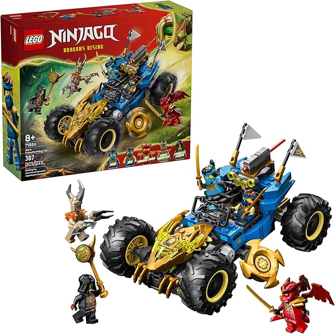 LEGO NINJAGO Jay’s Transforming Car Building Toy for Boys &amp Girls - Toy Car W/2 Play Modes for Kids Ages 8+ - W/Jay NYA Dragon Form Kai &amp 2 More Minifigures - Gift Idea for Birthdays - 718
