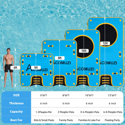 ACOMUZI Inflatable Water Platform with Dog Ramp, Heavy-Duty 6" Thick Drop Stitch Floating Dock for Pets Adults, Portable Lake Raft for Boat Pool Beach, Includes Pump