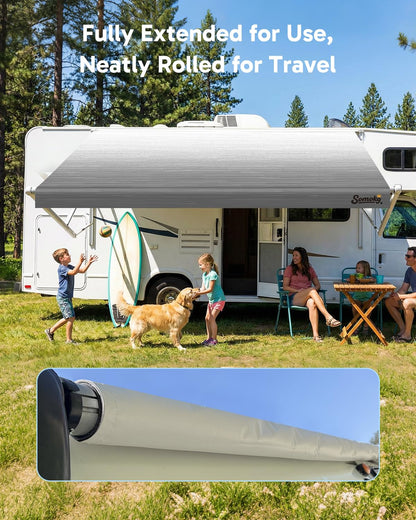 RV Awning Fabric Replacement, 19.5oz Heavy-Duty Vinyl Camper Awning, Heat-Sealed Seamless, DIY Setup, UPF 50+ Waterproof Canopy for Camper, Trailer, Motorhome (Graphite Gray, 16FT(Fabric 15'2"))