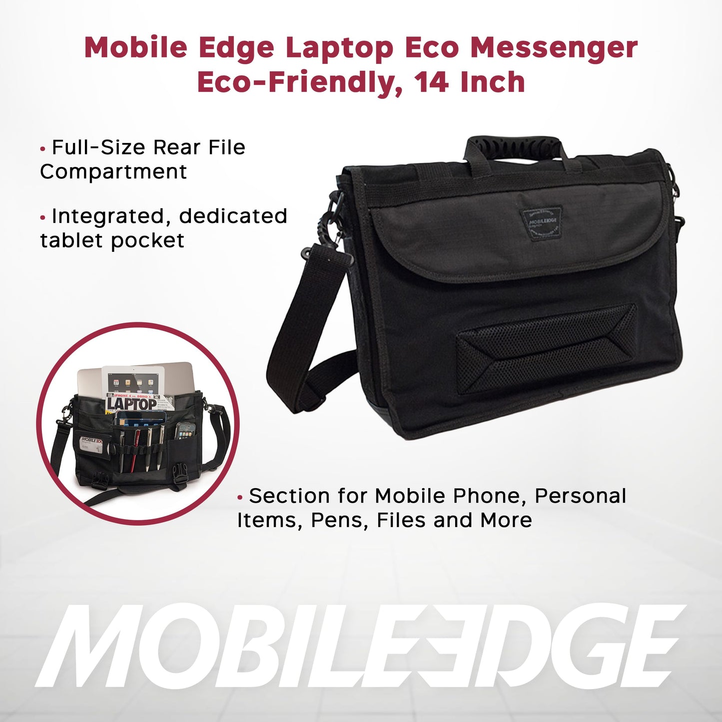 Mobile Edge ECO-Friendly Laptop Messenger Bag for Men and Women, for 14.1" PC and Compatible with MacBook 15", Cotton Canvas, Black