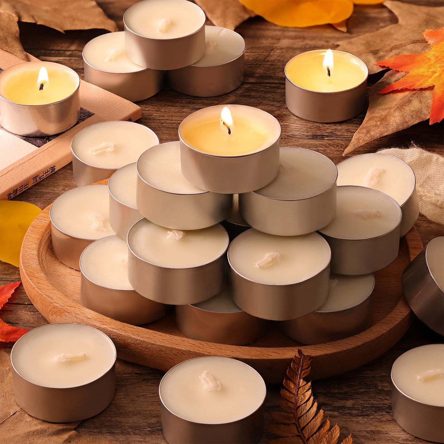 DEVI 6 Hour Soy Wax White Tea Lights Candles 100 Pack Paraffin-Free, Soy Tealight Votive Candles Bulk-6 Hours Long Burning, Unscented Small Tea Lights for Home Weeding Decor