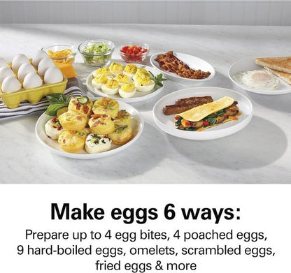 Hamilton Beach 6-in-1 Electric Egg Cooker - Versatile Hard Boiled, Sous Vide & Poached Eggs | Non-Stick Skillet, Grey