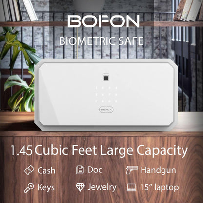 BOFON Fingerprint Password Safe Box, Security Box with Key,Safety Boxes for Home,Cabinets for Office,1.45 Cubic White