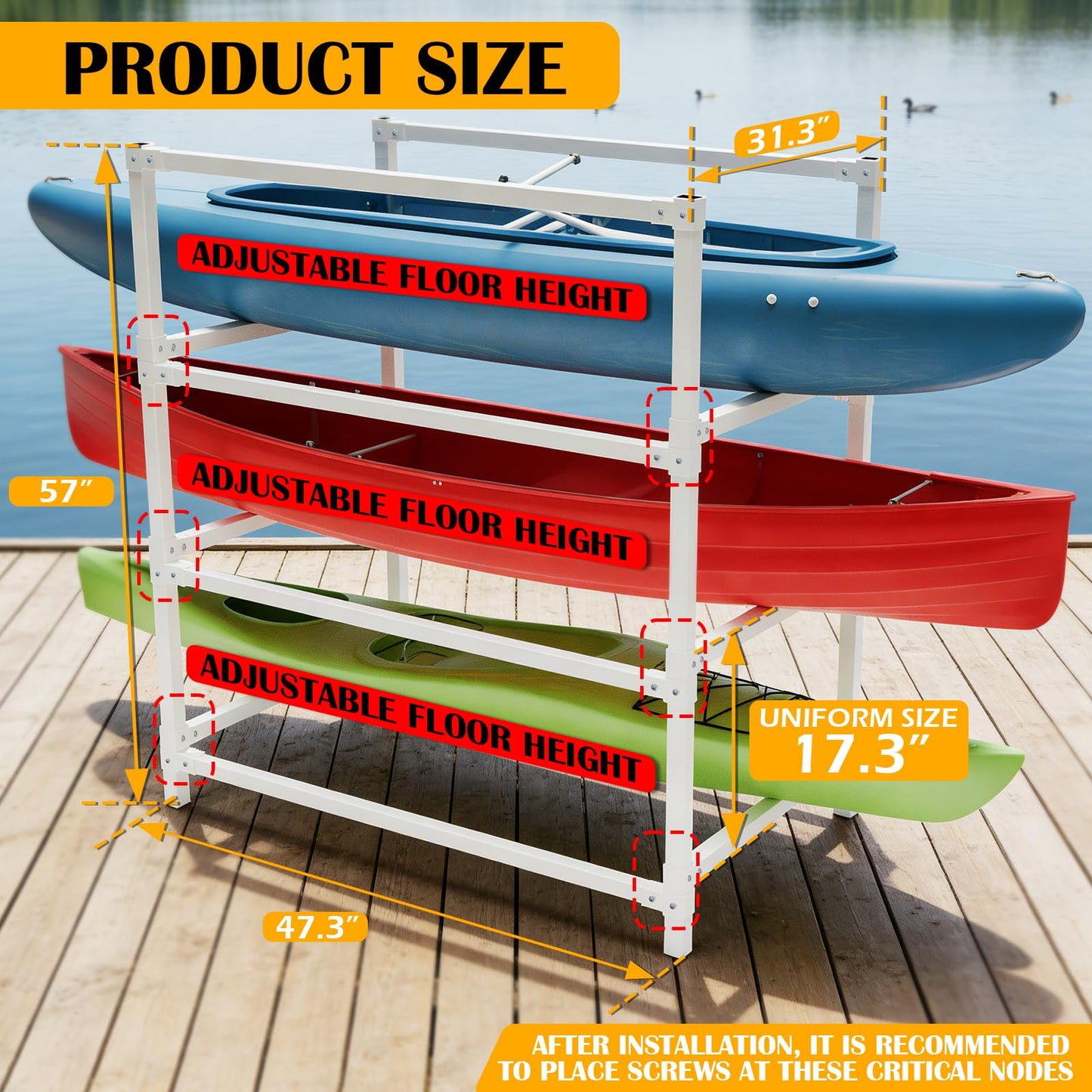 NULTRUMA Kayak Storage Rack, Heavy Duty Adjustable Weatherproof PVC Stand, Suitable for Indoor, Outdoor, and Dock, Capable of Supporting Kayaks, Paddleboards, Surfboards, and Canoes