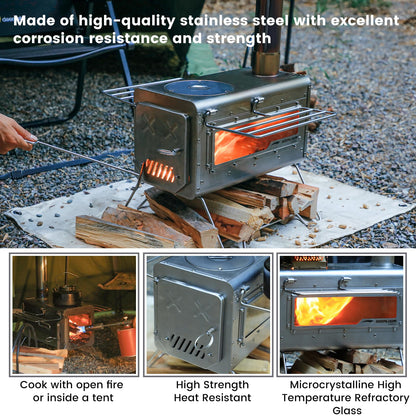 Soomloom Firewood Stove PROTO Dual-purpose Camping Pellets Combi Stove Stainless Steel Compact Tent Cooking Barbecue BBQ Campfire Chimney Portable Camp Outdoor Heating Hybrid Stove