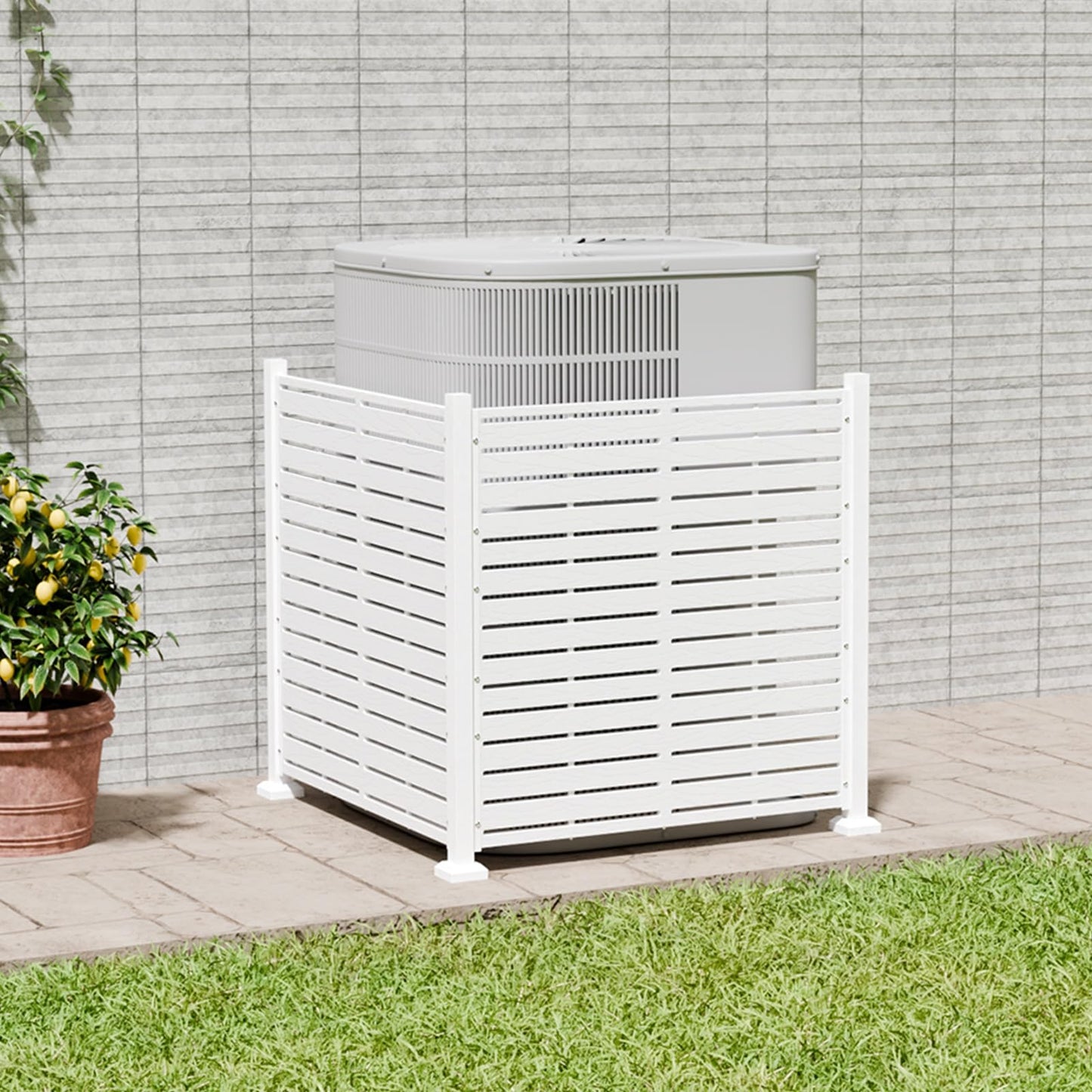Diyfire Air Conditioner Fence Panels, 38" W X 39" H Pool Equipment Enclosure, No-Dig Outdoor Privacy Screen, Trash Can Enclosure, Decorative Garden Fences for Patio Lawn, White