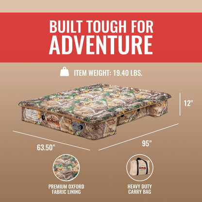 Pittman Outdoors AirBedz Mattress – Truck Bed Air Mattress, 25% More Coverage, Built-in Rechargeable Pump, Carry Bag & Repair Kit - Full-Size 8’+ Long Bed, Realtree Camouflage, PPI-401