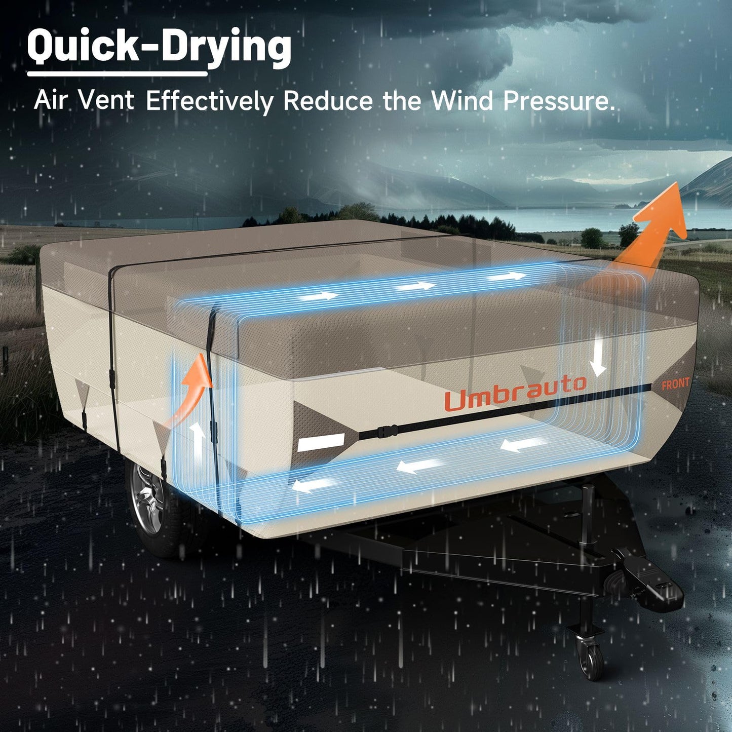 Umbrauto Pop Up Camper Cover for 12'-14' Folding Tent Trailer – 9-Layer Top, 3-Layer Side, Waterproof, Windproof, Sun-Resistant, Heavy-Duty Cover for All-Weather Protection