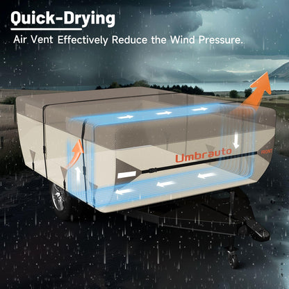 Umbrauto Pop Up Camper Cover for 12'-14' Folding Tent Trailer – 9-Layer Top, 3-Layer Side, Waterproof, Windproof, Sun-Resistant, Heavy-Duty Cover for All-Weather Protection