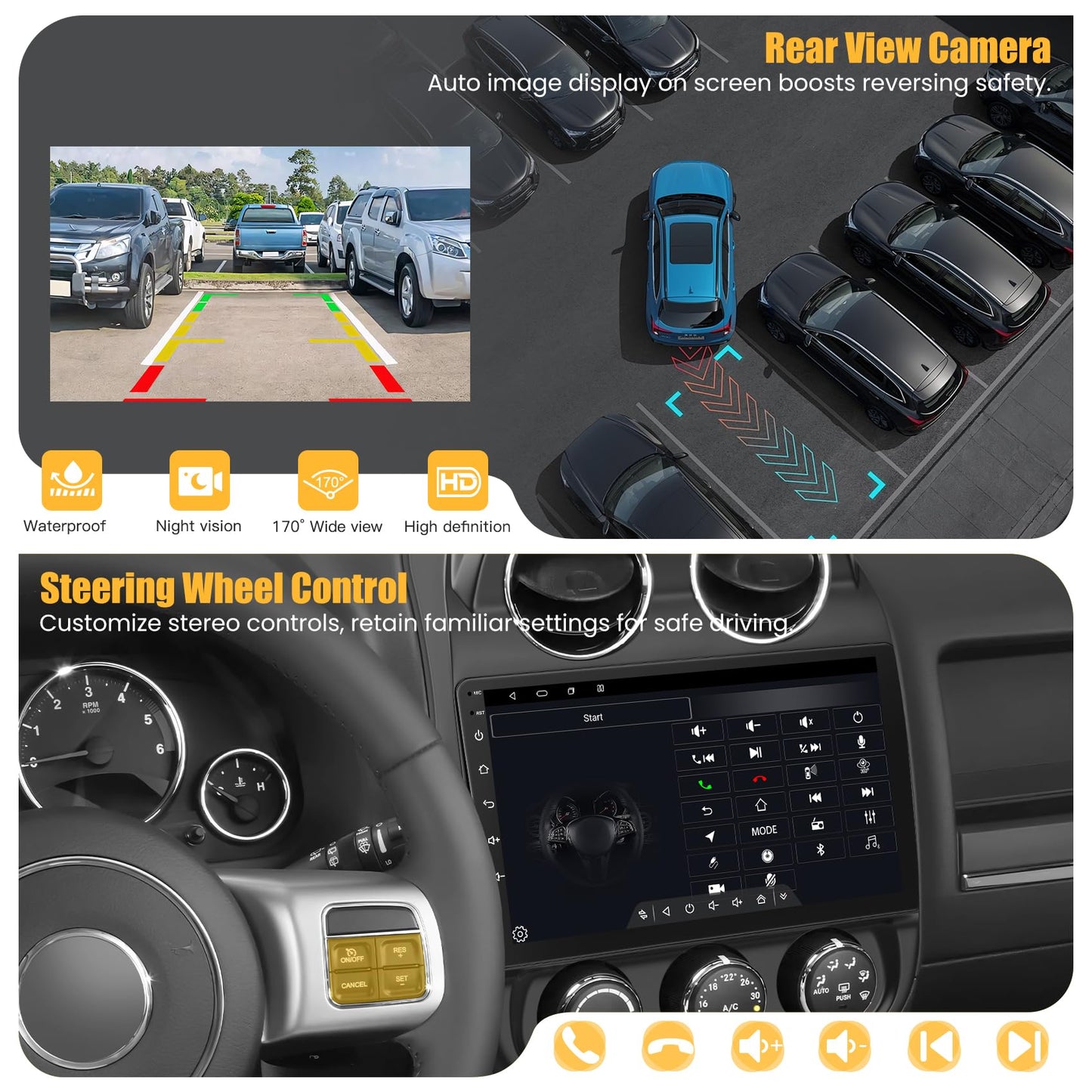 8 Core 6GB+128GB Car Radio for for Jeep Patriot Compass 2010-2016,10.2 Inch QLED Touch Screen Car Stereo with Carplay&Android Auto,WiFi,GPS Navigation,Bluetooth,FM&AM Radio,Android 15