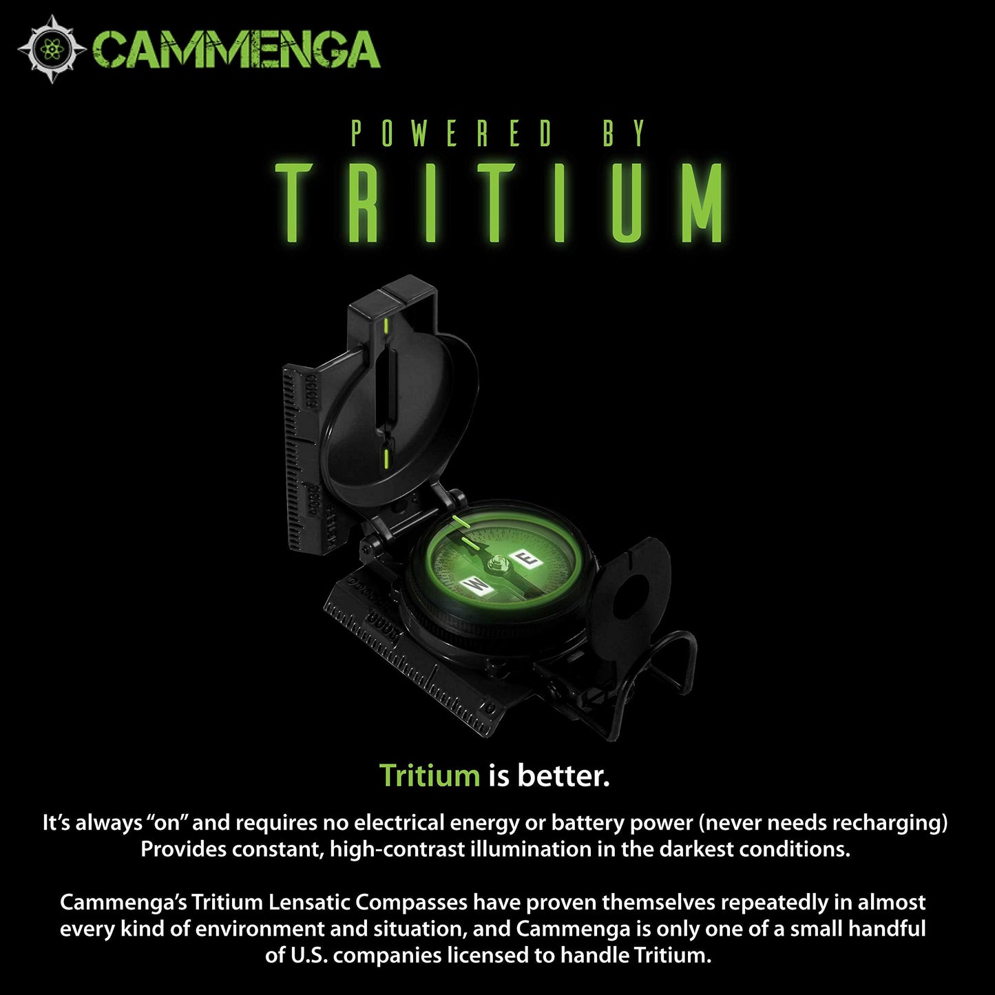 Cammenga Lensatic Tritium Compass, Official USA Military Compass - Accurate and Ultralight Tactical Compasses for Orienteering Backpacking Hunting Hiking Boating - Black