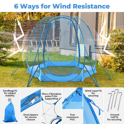 All Weather Proof Pod Pop Up Bubble Tent for 4-8 People, Large Oversize Dome House, Cold Protection Camping Tent, Winter Instant Igloo for Outdoor Activities 10x10FT Blue