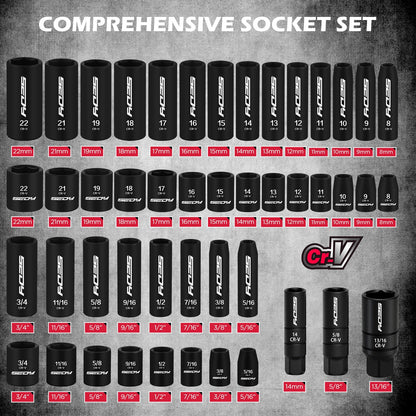 Premium 132-Piece Mechanics Tool Set, SAE/Metric 1/4" & 3/8" Drive Socket Set, Ratcheting Wrenches, Extensions & Adapters, Quick-Release Ratchet, Professional Auto Repair Tool Kit with Storage Case