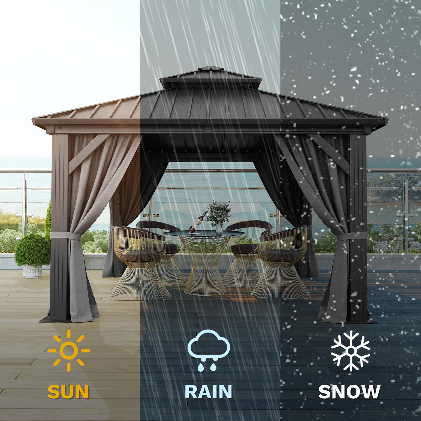 DWVO 10x10ft Hardtop Gazebo Double Roof Hardtop with Nettings and Curtains, Heavy Duty Aluminum Frame Galvanized Steel Outdoor for Patio, Backyard, Deck, Lawns, Grey