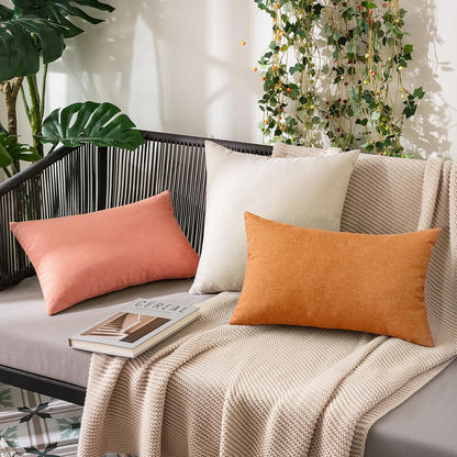 MIULEE Decorative Outdoor Throw Pillow Covers - Waterproof Faux Linen Cushion Cases | 20x12 Inch Blush Pink (Pack of 2)