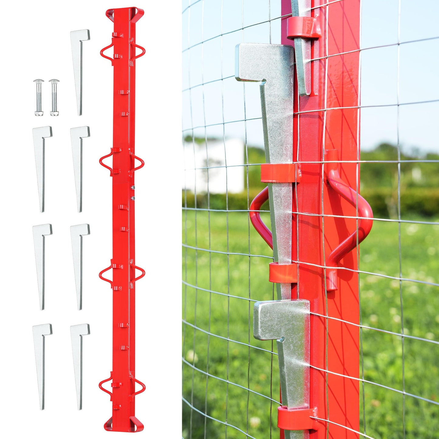 AOPEC 6ft Woven Wire Fence Stretcher Bar with 7 Wedges, Heavy-Duty Carbon Steel Fence Stretcher Tool Wire Puller, Red Anti-Corrosion Coating, 6.67ft Length, Ideal for Farms, Ranches & Outdoor Fencing