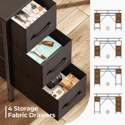 Seventable Computer Desk 55.1" with LED Lights & Power Outlets, Home Office Desk with 4 Drawers, Writing Desk with Keyboard Tray, Study De sk with Monitor Stand, Work for Home Office, Black