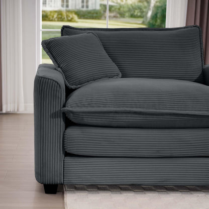 KEIKI 2-Piece Sofa Set with 2 Oversized Corduroy Loveseat Sofa, Upholstered Modern 4-Seater Corner Couch Set with 8 Pillow, High-Density Foam Cushions, Removable Armrests, for Living Room, Grey