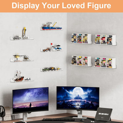 Upsimples 12 Pack Acrylic Shelves - Clear Wall Organizer for Figures, Toys, Perfume & Kids Books