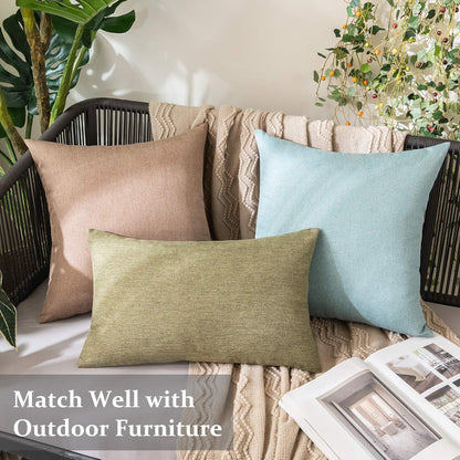 MIULEE Decorative Outdoor Throw Pillow Covers - Waterproof Faux Linen Cushion Cases | 22x22 Inch Dark Green (Pack of 2)