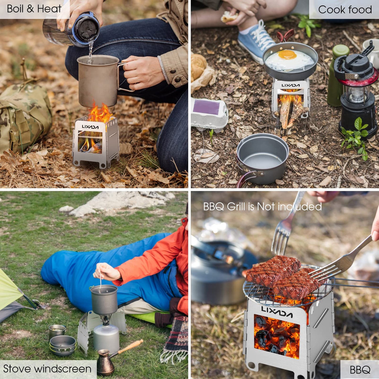 Lixada Camping Stove Wood Burning Stove Portable Stainless Steel Backpacking Stove for Picnic BBQ Camp Hiking