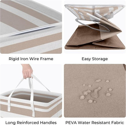 HomeHacks Large Waterproof Laundry Basket - Collapsible Tall Hamper with Extended Handles | Brown, 88L