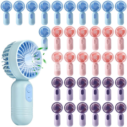 Rossesay 36 Pack Mini Portable Fan Bulk for Travel 3 Speeds, Rechargeable USB Battery Operated, Small Handheld Personal Eyelash Fans for Women Men Indoor Outdoor (Pink Blue Purple)