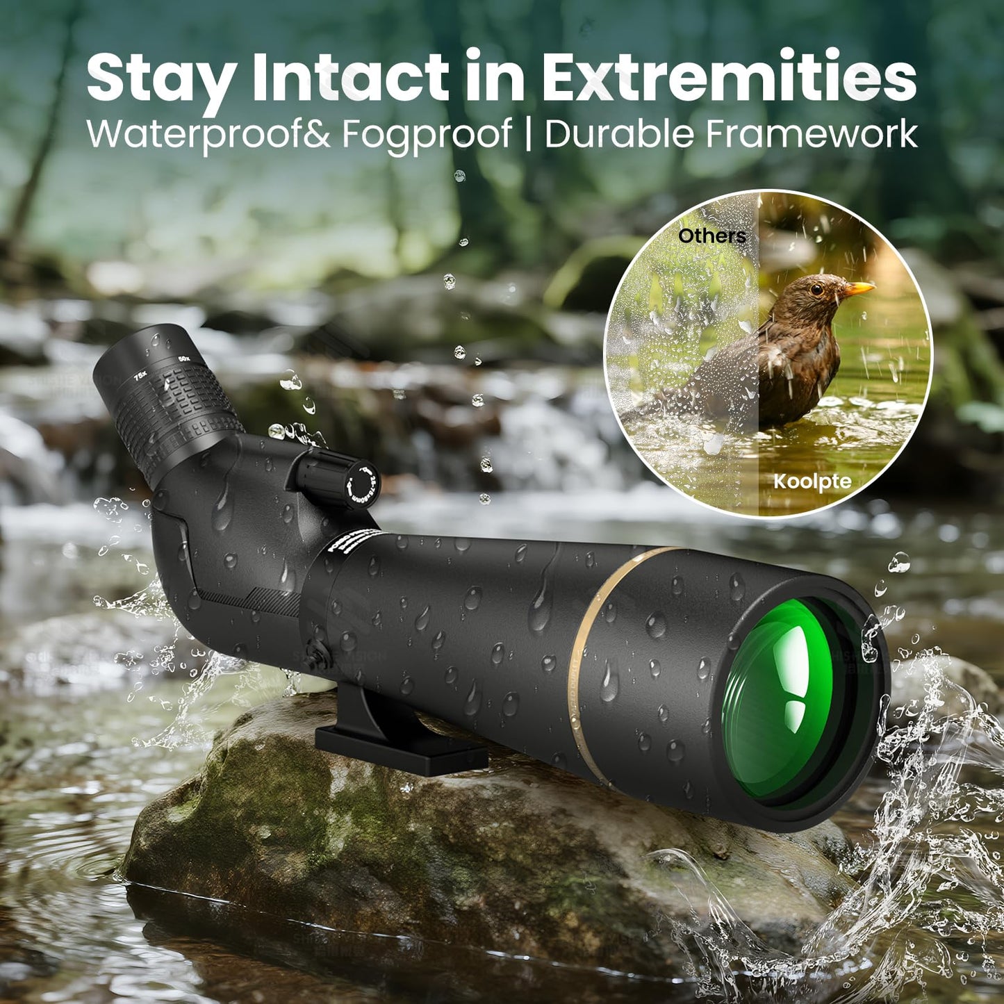 25-75x85 Spotting Scope with ED Glass, Phone Adapter, Tripod & Carrying Bag - Fully Multi-Coated BAK4 Waterproof Zoom Spotter Scope for Bird Watching, Wildlife Viewing, Hunting (Black)