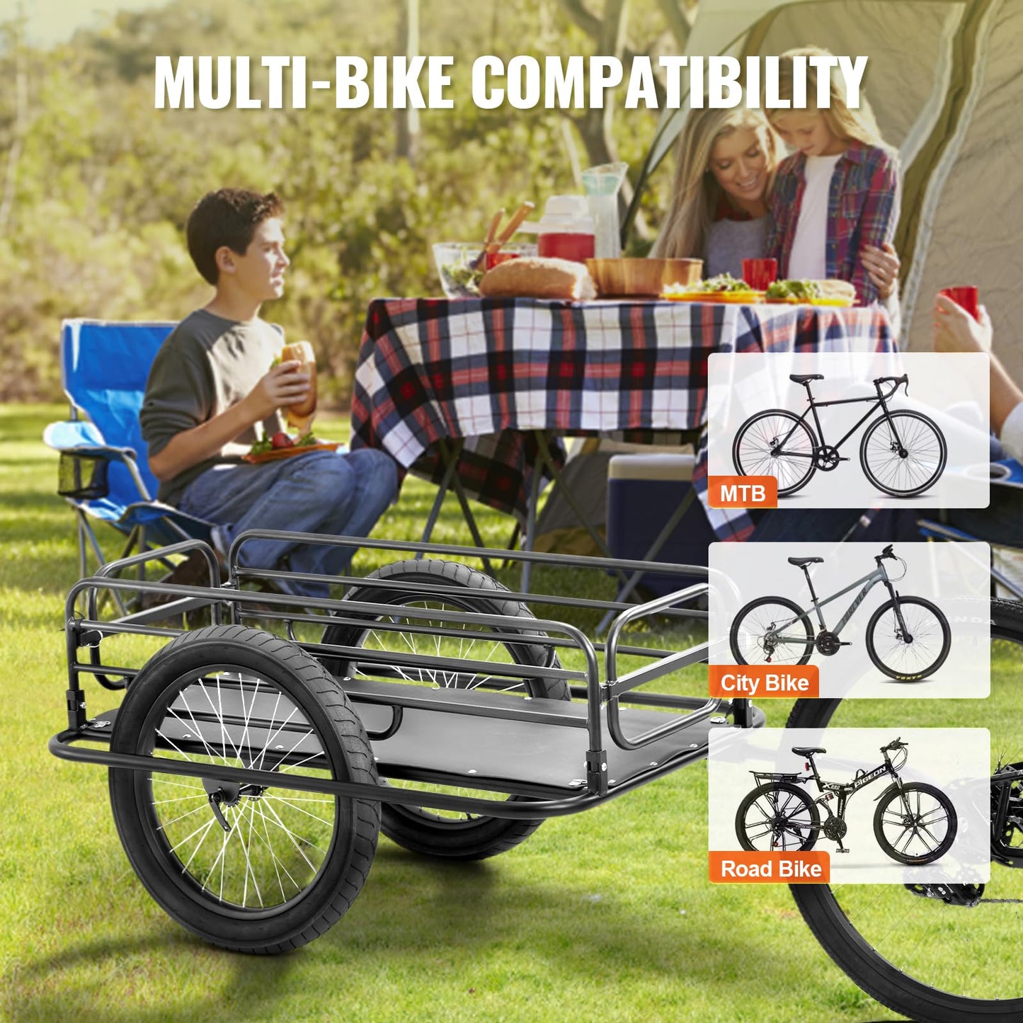 VEVOR Bike Cargo Trailer, 275 lbs Load Capacity, Foldable Compact Storage & Quick Release with Universal Hitch, 20" Wheels, Fits Most Bike Wheels, Carbon Steel Frame, Heavy-Duty Bicycle Wagon Cart