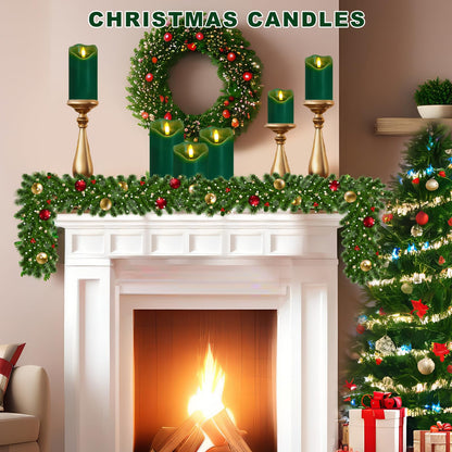 Flameless Candles Lights, Set of 3 Flickering LED Candles with Remote & Timer, Dimmable Electric Pillar Candles Battery Operated, Green Candles for Home St. Patrick’s Day Christmas Decor (Green)