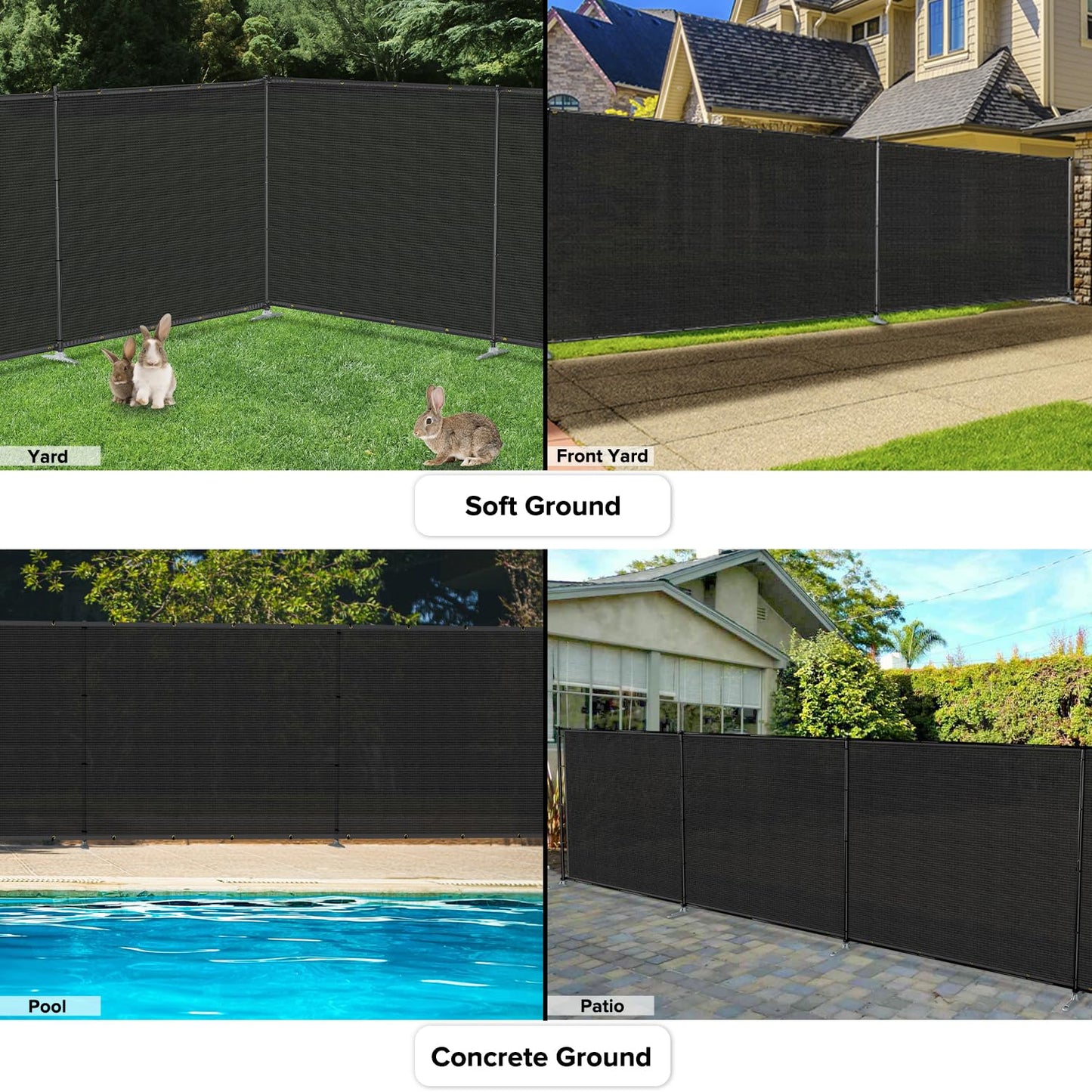 INFRANGE 6'x24' Privacy Fence Kit Freestanding Mesh Screen with Iron Poles Temporary Fencing Outdoor Patio Backyard Divider Dog Air Conditioner Trash Fence Black Custom