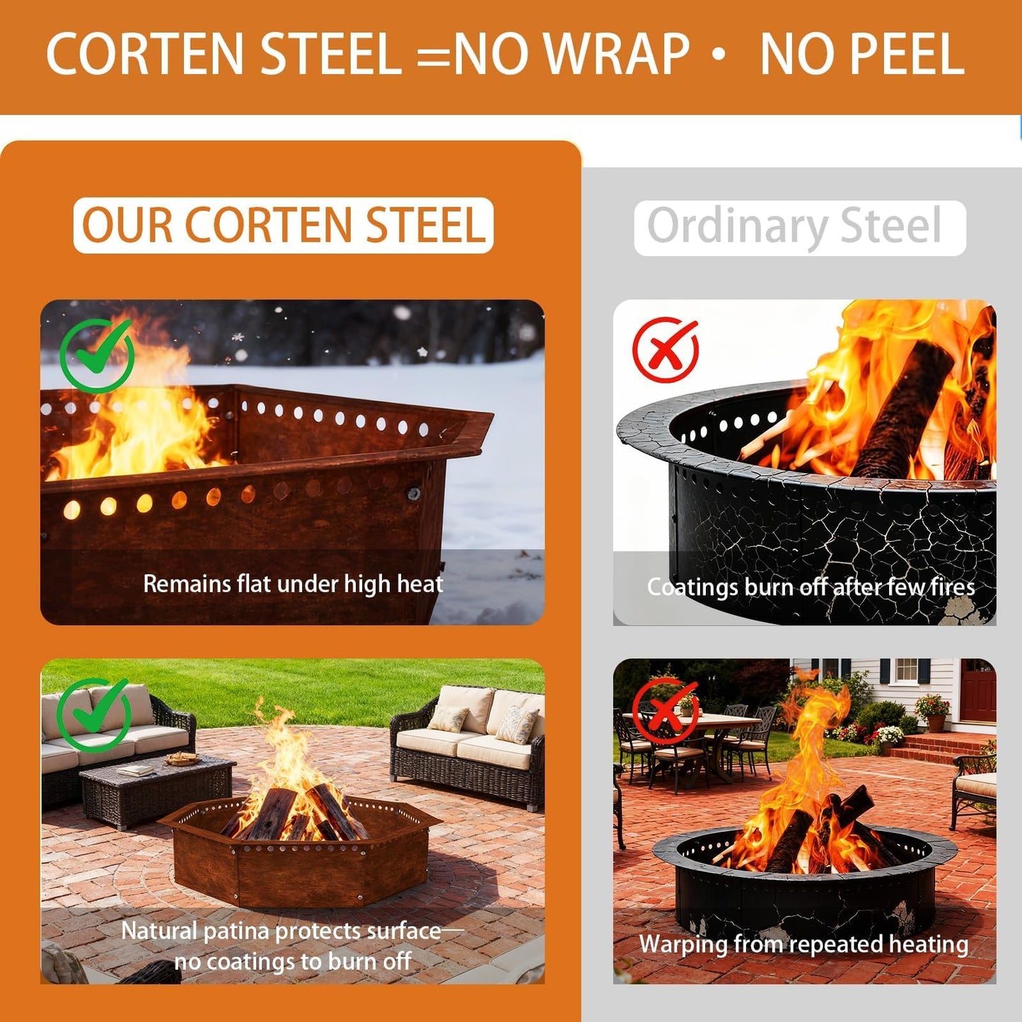 Decoroca Large Firewood Storage Rack Heavy Duty Smokeless Fire Ring – 40"