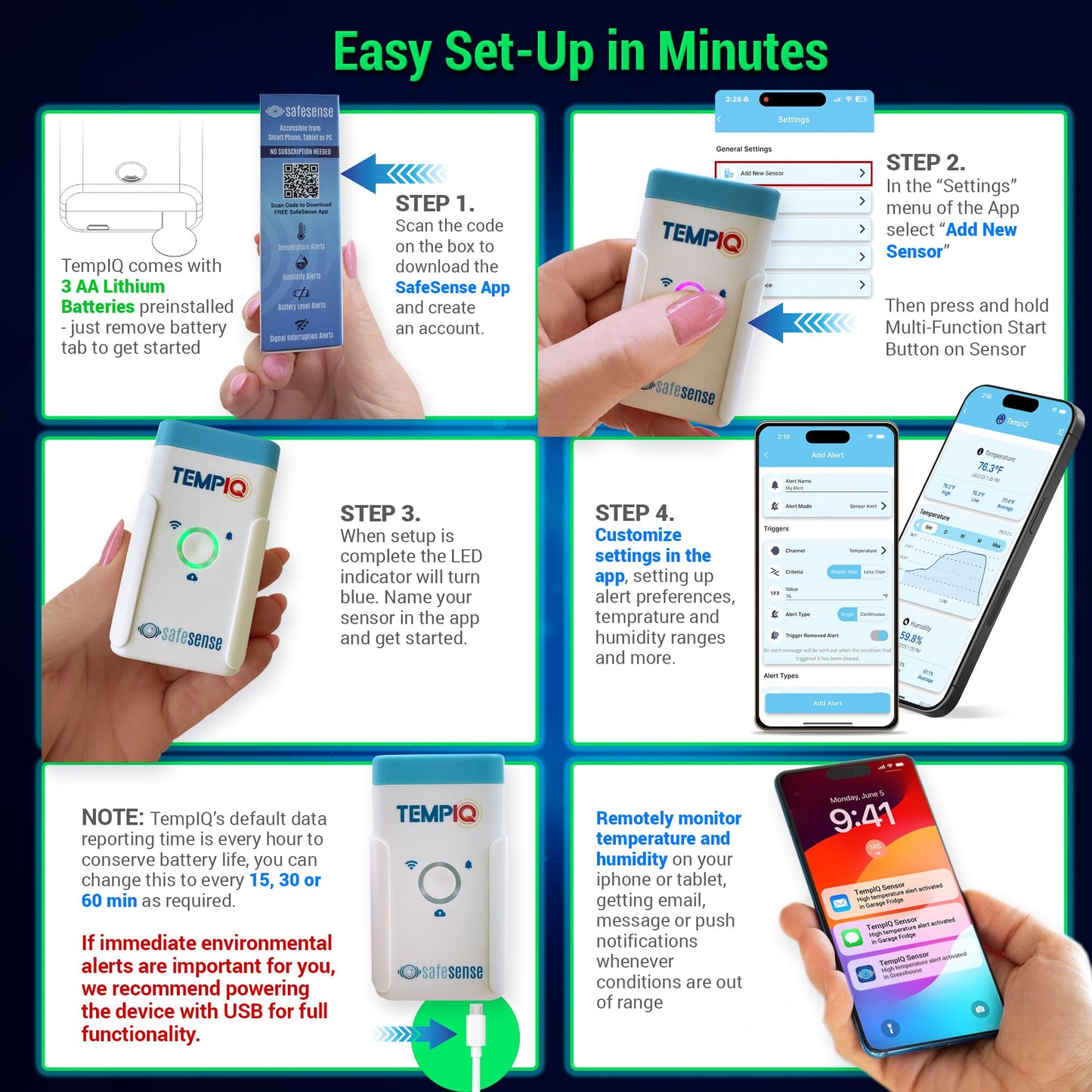 TEMPIQ Remote WiFi 2-Pack Temperature & Humidity Sensor - App Integration, Alerts, Helps Monitor 2nd Home, AirBnb, RV, Pets,Freezer and Server Room, Indoor & Outdoor Hygrometer & Thermometer