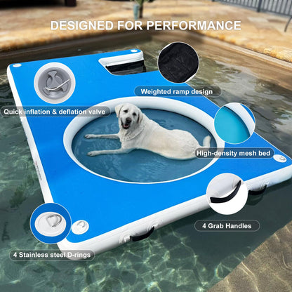 COOLWAVE Inflatable Floating Dock 10x6FT Dog Boat Ramp, Extra Large Floating Dog Dock with Water Hammock for Pool Lake Beach, Heavy Duty Lake Floats for Adults and Pets, 700LBS Load Capacity