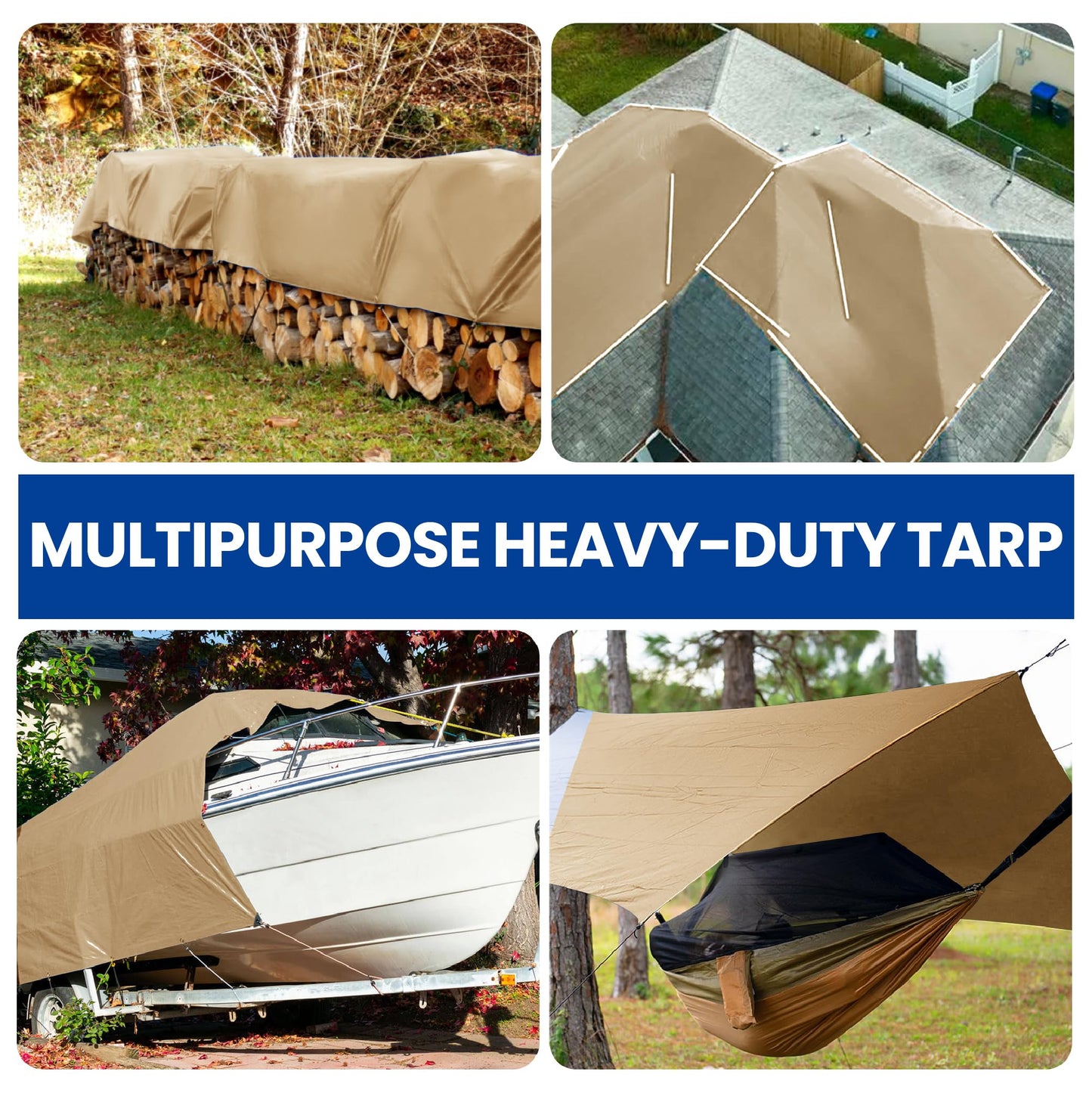 Tarp 20x40 Heavy Duty Waterproof Beige Tarp 12.5mil,Durable,Multipurpose, Weather Resistant,Uv Resistant,Tear Resistant,Can Be Used for Outdoor Furniture,Cars,Ships,Roofs-by MVPNET