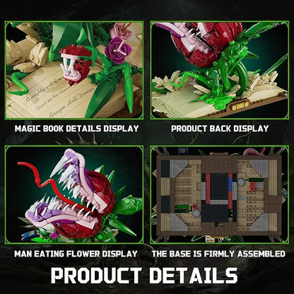Piranha Plant Building Set for Adults Horror Shop of Cannibal Little Flower Model with Openable Mouth &amp Magic Base Book Gift for Tv Film Fans