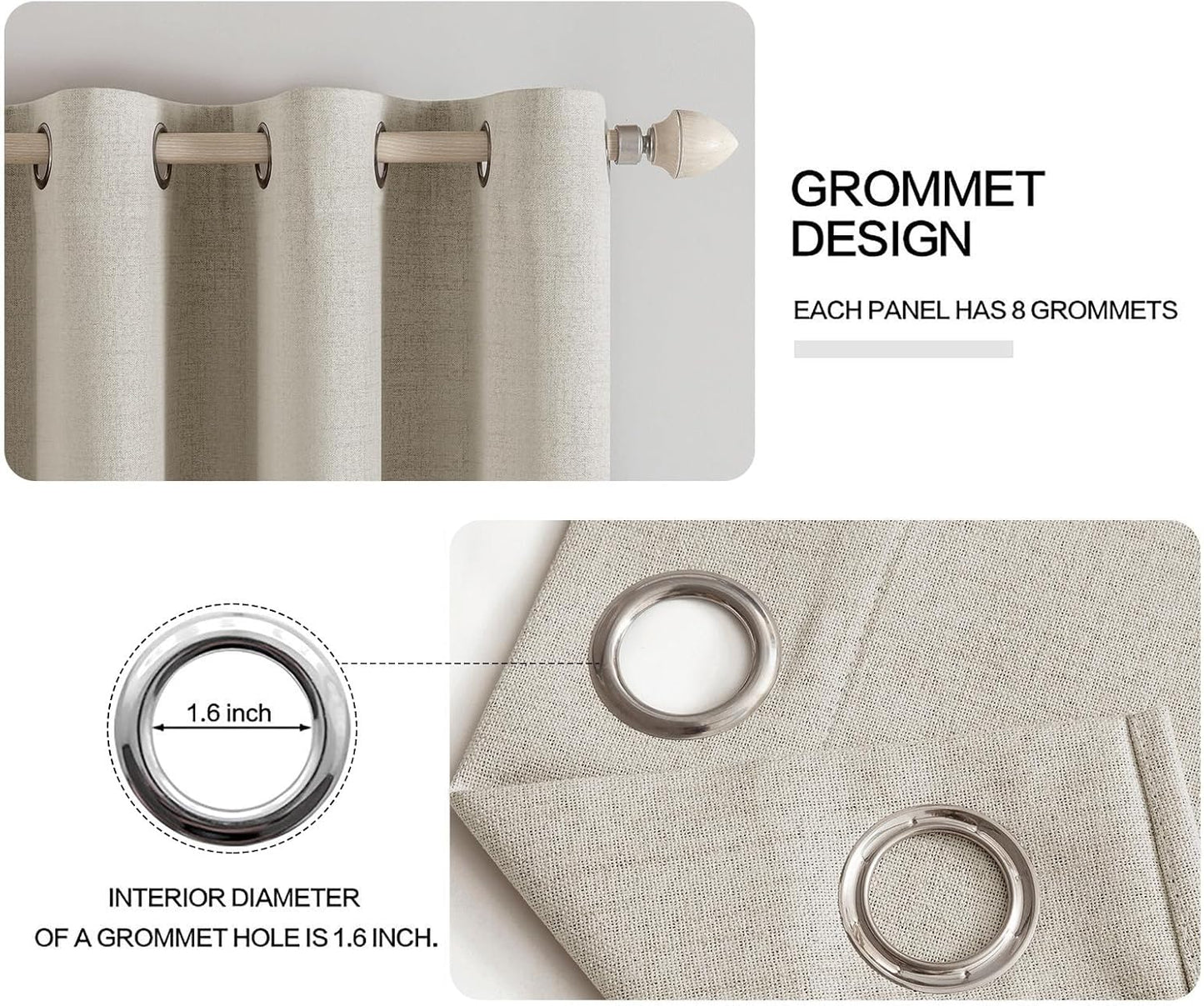 MIULEE 100% Blackout Linen Curtains - Thermal Insulated Cobblestone Drapes | 52 x 84 Inch (2 Panels)
