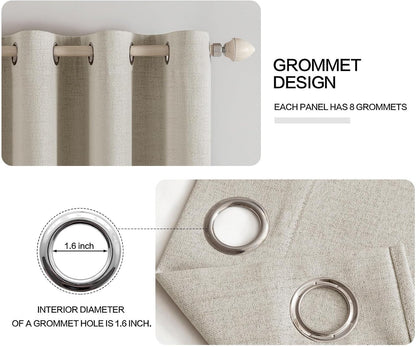 MIULEE 100% Blackout Linen Curtains - Thermal Insulated Cobblestone Drapes | 52 x 84 Inch (2 Panels)