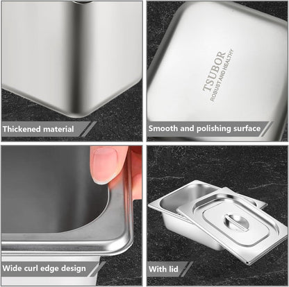 Skiennix 6-Piece Stainless Steel Hotel Pans - 1/2 Size, 2.5-Inch Deep with Lids for Catering & Food Storage