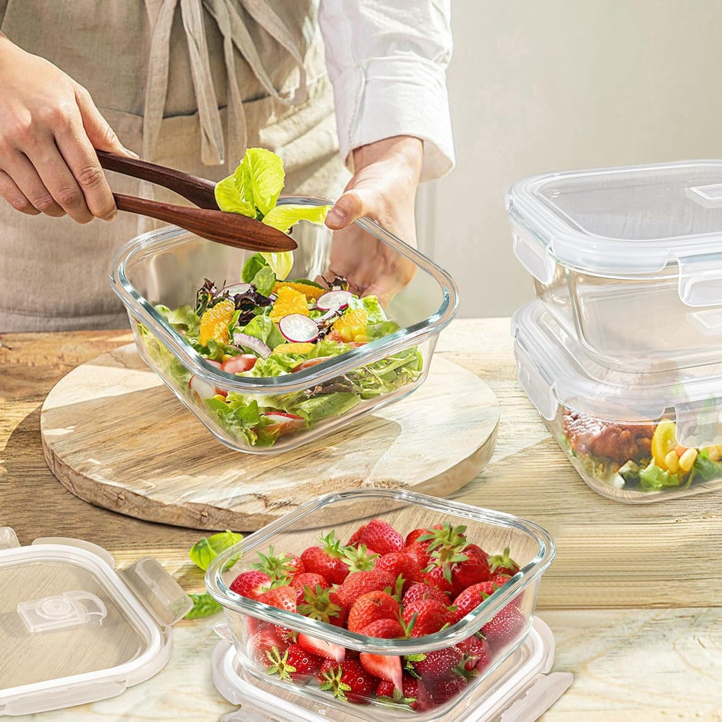 Square Glass Containers - 24oz Borosilicate Food Storage Set | Freezer Safe Meal Prep, 4 Pack