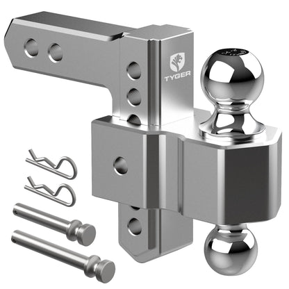 Tyger Auto Adjustable Drop Hitch Dual-Ball Mount with 2" and 2-5/16" Towing Balls | Fits 2" Receivers | 12500 lbs GTW | Aluminum | Trailers Boats ATVs RVs | TG-DB6U12047