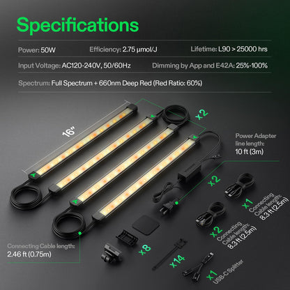 VIVOSUN Lumaray LED Grow Light Bars 16”(8-Bar), Full Spectrum Side Lighting with 60% Red Light up to 25% Yields for Grow Tents, Greenhouses, Magnet Reliability Upgraded, SGS Compatible