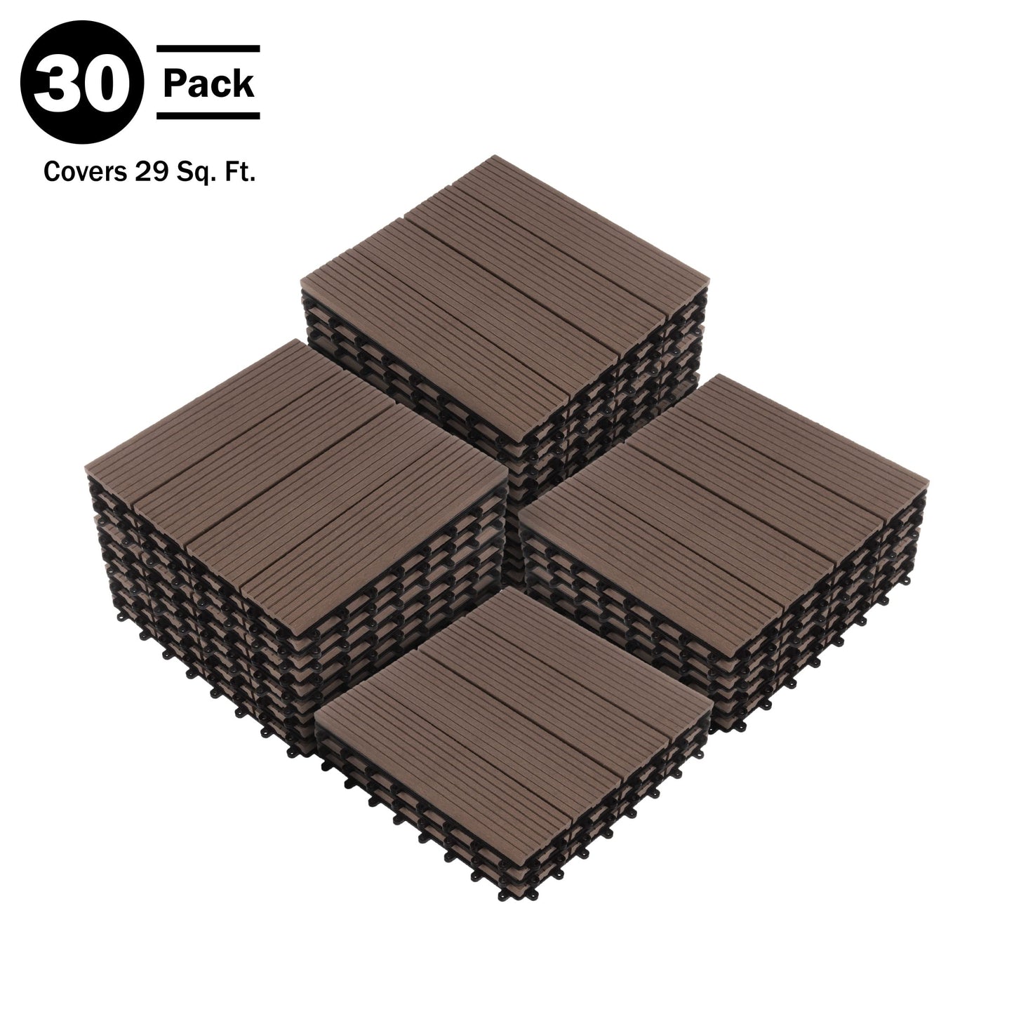Interlocking Deck Tiles - 30-Pack 11.6-in Wood Plastic Composite All-Weather Outdoor Flooring Balcony Poolside or Patio by Pure Garden (Mocha Brown)