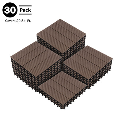 Interlocking Deck Tiles - 30-Pack 11.6-in Wood Plastic Composite All-Weather Outdoor Flooring Balcony Poolside or Patio by Pure Garden (Mocha Brown)