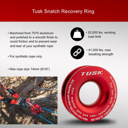 Tusk Heavy Duty UTV/ATV Kinetic Recovery Kit with Kinetic Rope (5/8” x 20’) Tree Strap (3' X 8') Aluminum Snatch Recovery Ring and Two Shackles (Stage 3, Synthetic)