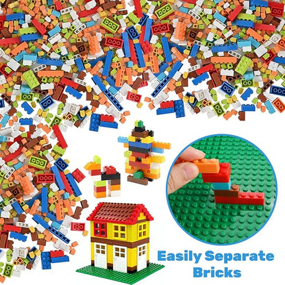 1600 PCS Building Bricks Set Classic Bulk Building Blocks Compatible with All Major Brands Includes 3 Baseplates 53 Wheels Doors Windows Accessories Creative STEM Construction Toy Gift for Kids