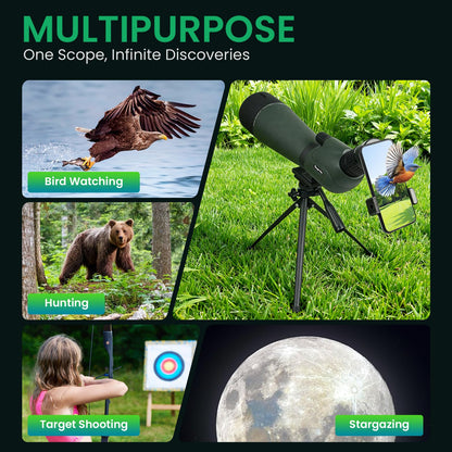 BIBIRE 25-75x80 HD Spotting Scopes, Angled Spotter Scope with Tripod and Phone Adapter Spotting Scope for Bird Watching Wildlife Wiewing