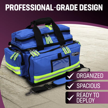 Kemp USA Large Trauma EMS Bag Royal Blue Emergency Medical Equipment Storage for EMT First Responders 600D Nylon Multi Compartment First Aid and Preparedness Gear Carrier